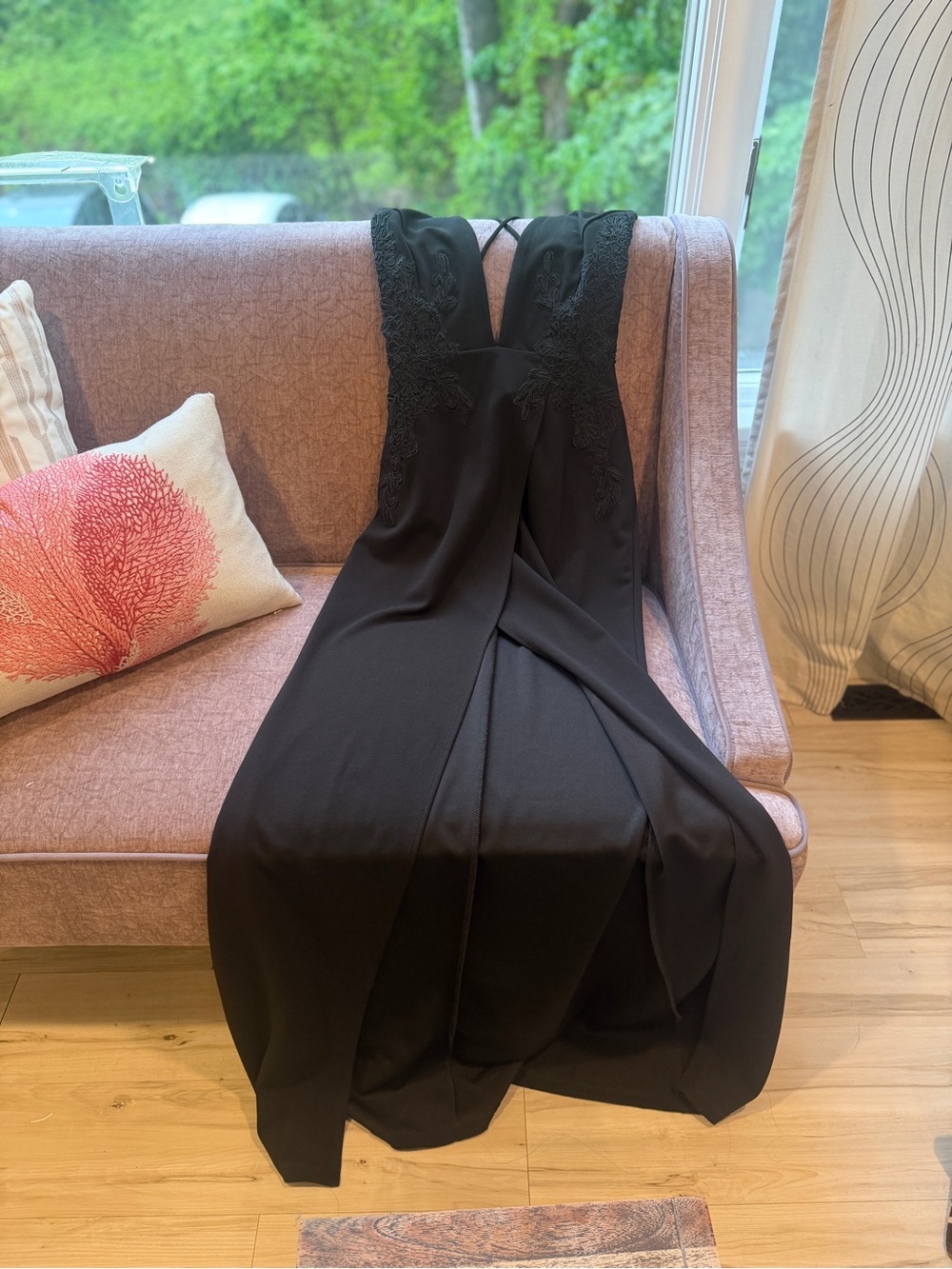 Symphony Black Lace-Detail Evening Gown